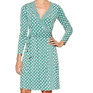 Banana Republic New Stretch Knit Wrap Dress Size Small Green Geo Print